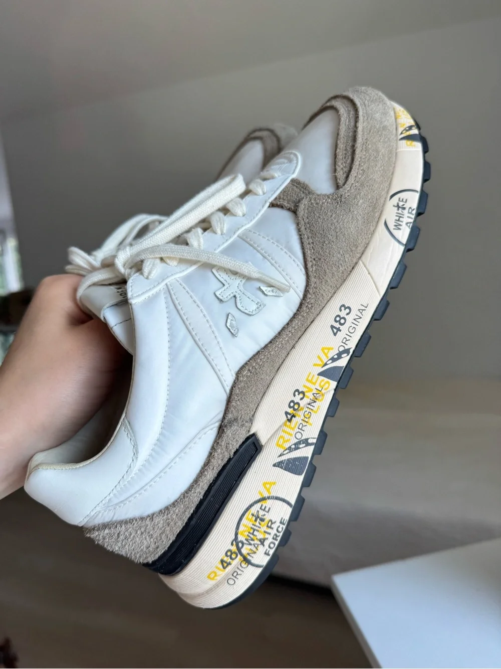 Premiata White & Taupe Suede Sneakers – Size 44